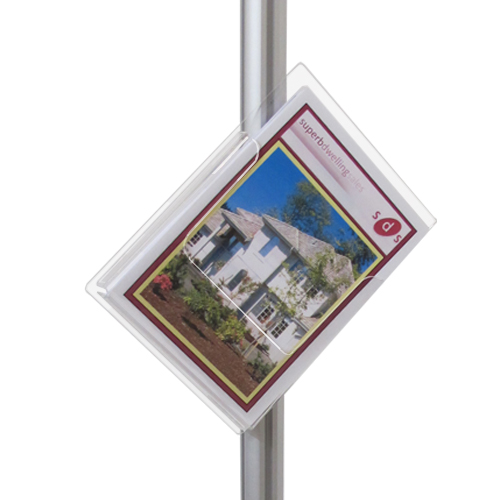 Angled leaflet dispenser for fixing to bag stand post